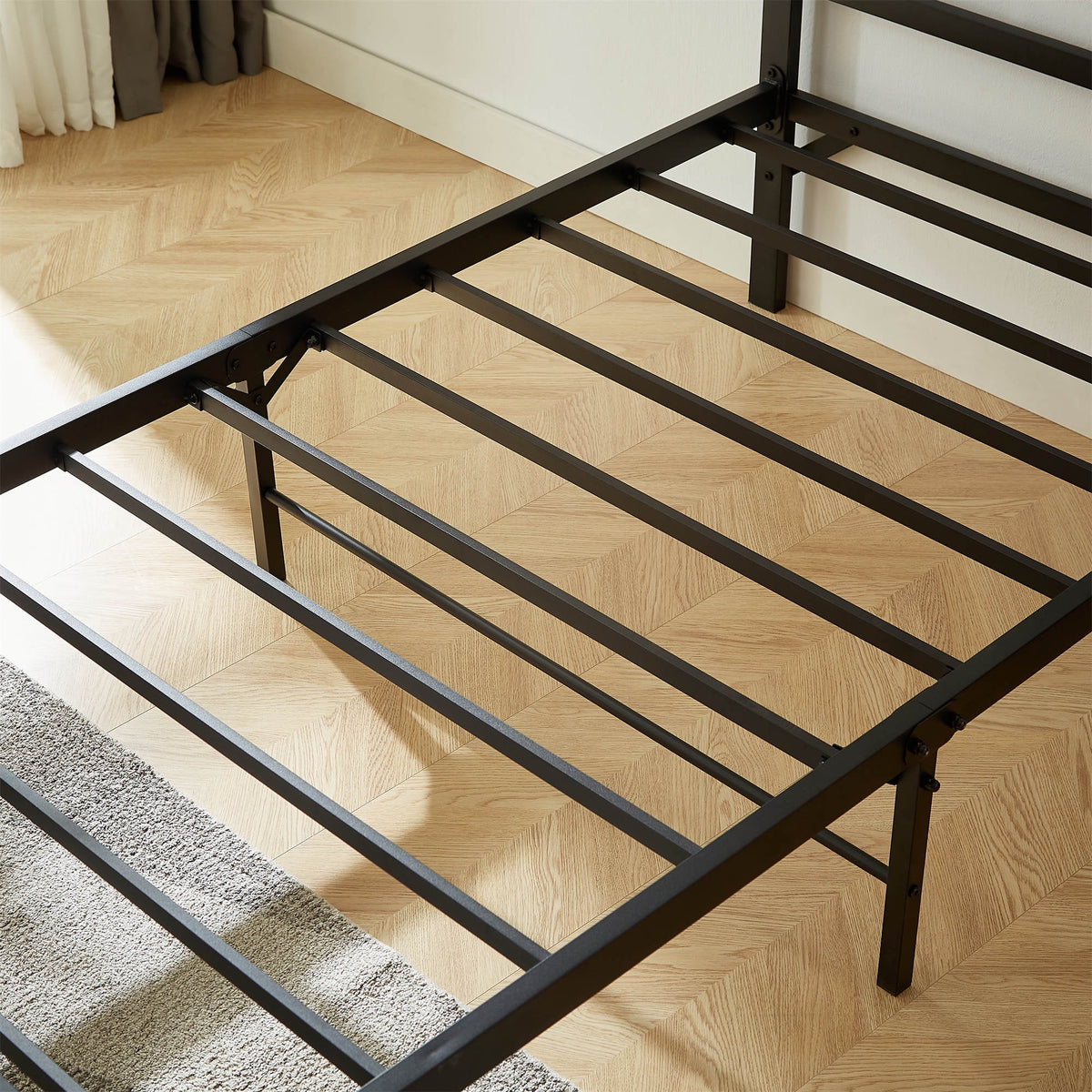 Metal Platform Bed Frame with Headboard and Footboard, Twin, Matte Black N365