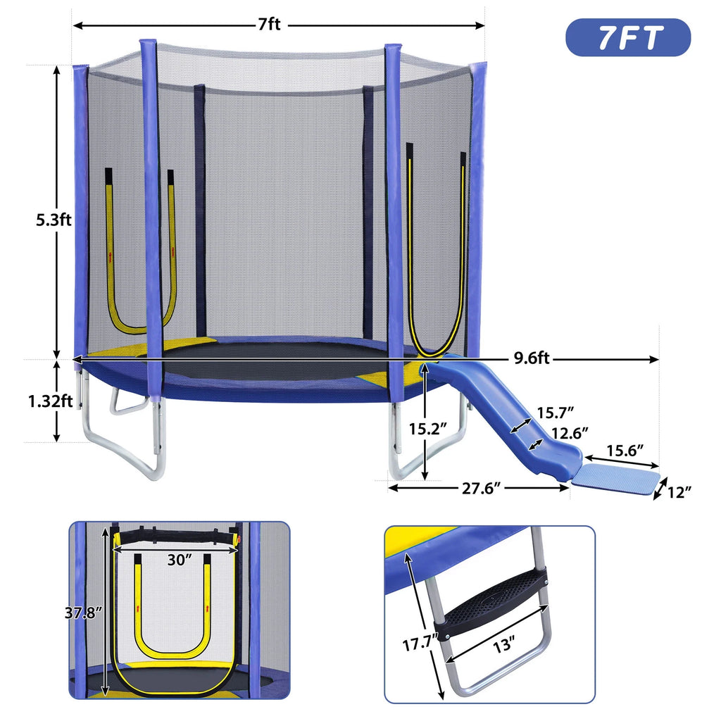 7FT Toddler Trampoline with Slide and Ladder Z75311