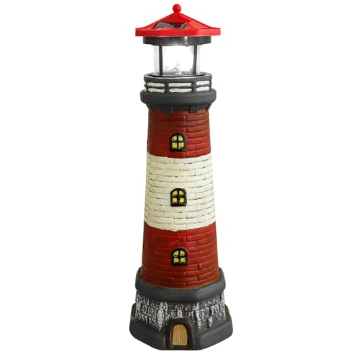 Solar Lighthouse Statue with LED Light 14.76 Inch Red I531