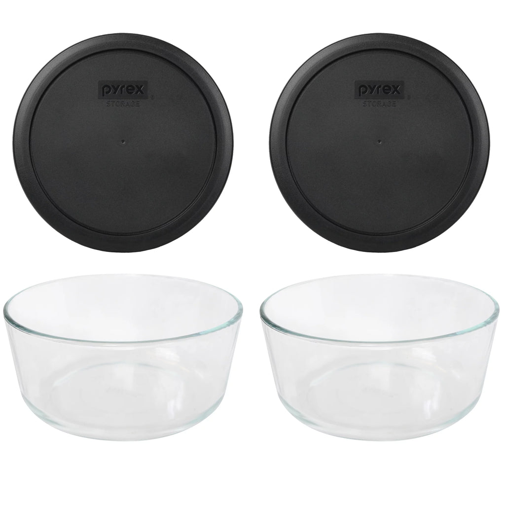Round Glass Food Storage Bowl with Black Plastic Lid 2-Pack Z70549