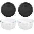 Round Glass Food Storage Bowl with Black Plastic Lid 2-Pack Z70549