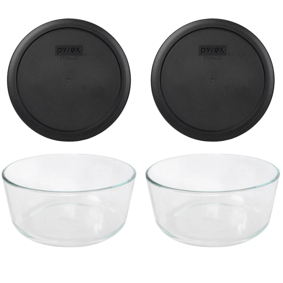 Round Glass Food Storage Bowl with Black Plastic Lid 2-Pack Z70549