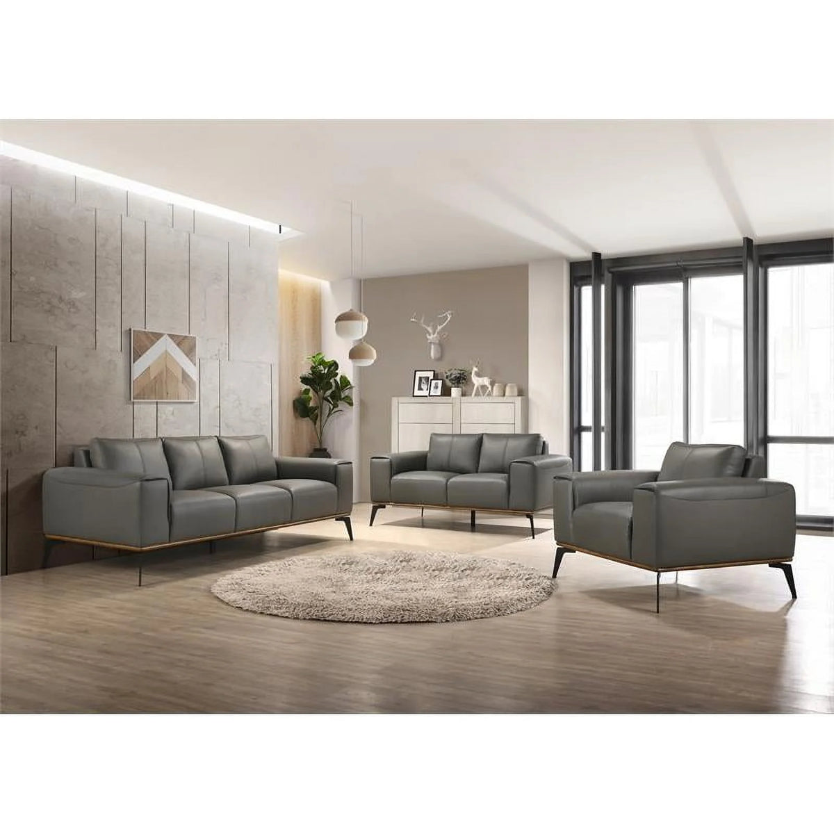 Gray Top Grain Leather Sofa M8633