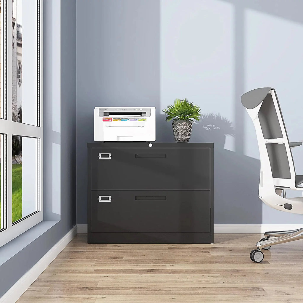 2 Drawer Lateral File Cabinet With Lock Black P65490