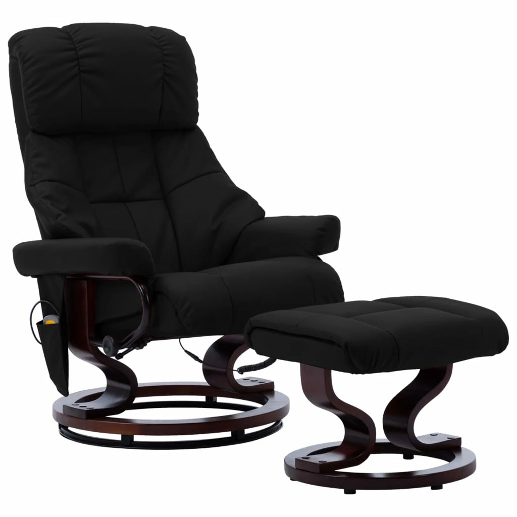 Black Faux Leather Massage Recliner with Ottoman S97131
