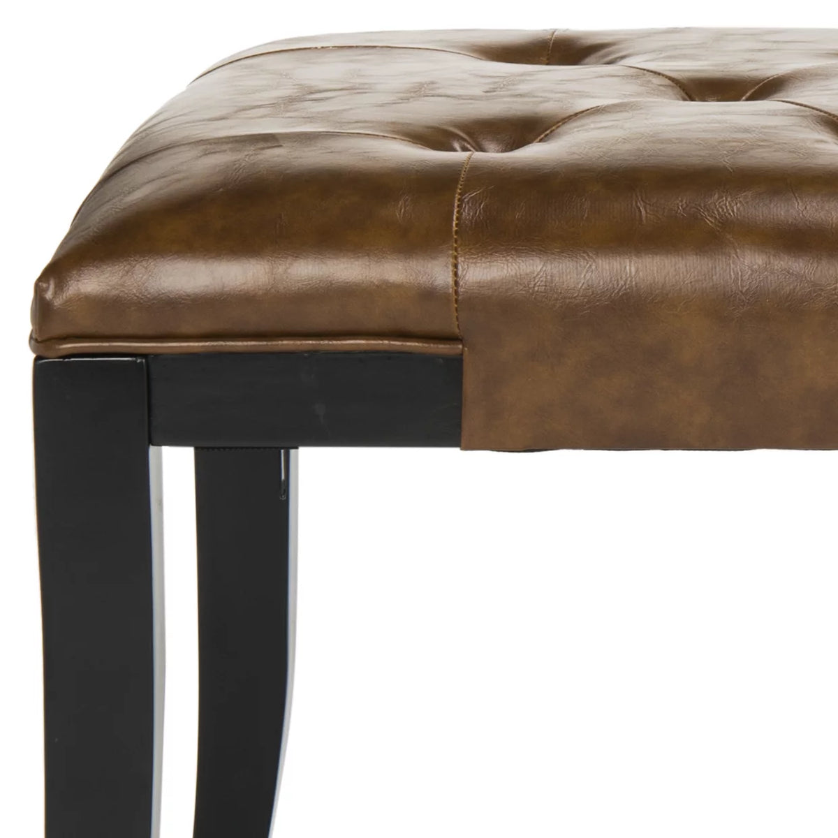 Rustic Curved Leather Tufted Bench V73333