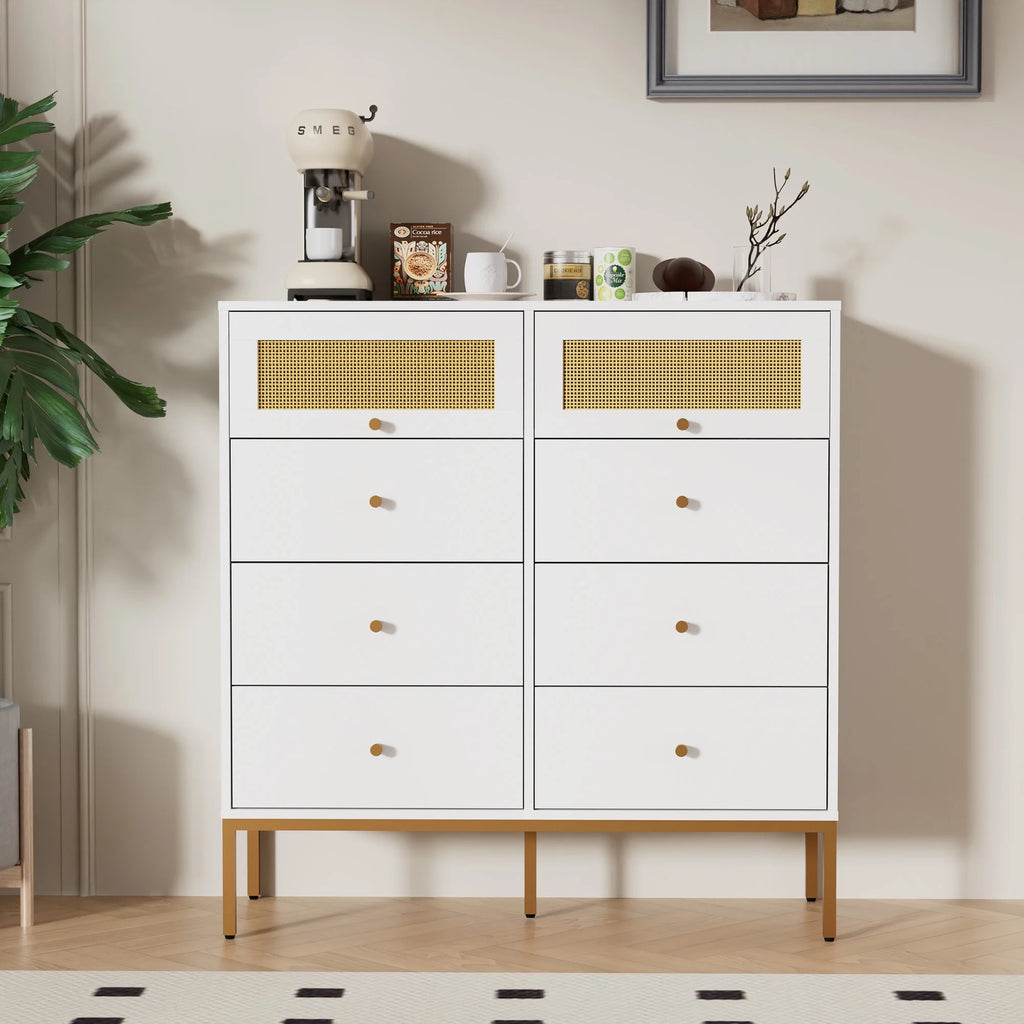 White Rattan 6 Drawer Dresser P99864