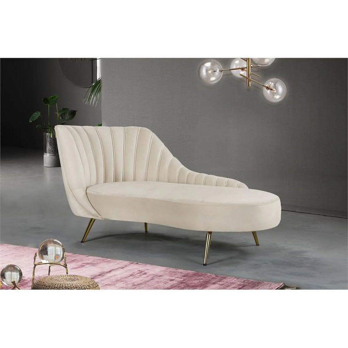 Cream and Gold Accent Chair Chaise and Loveseat 3-Piece Set K493