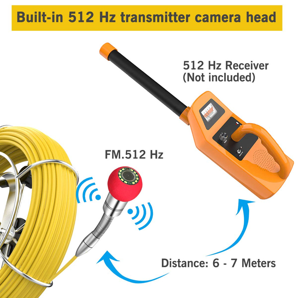 Sewer Camera with Locator, 165ft Inspection Camera with 512Hz Sonde Transmitter and Receiver, DVR and 7 LCD Monitor IP68 Waterproof Pipe Inspection Camera F6586