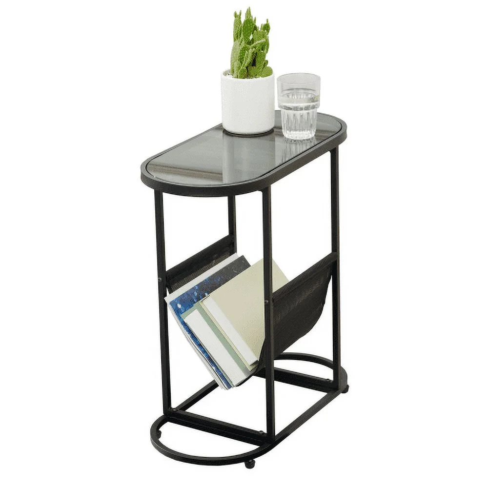 Oval Glass Side Tables with Magazine Organizer J49635