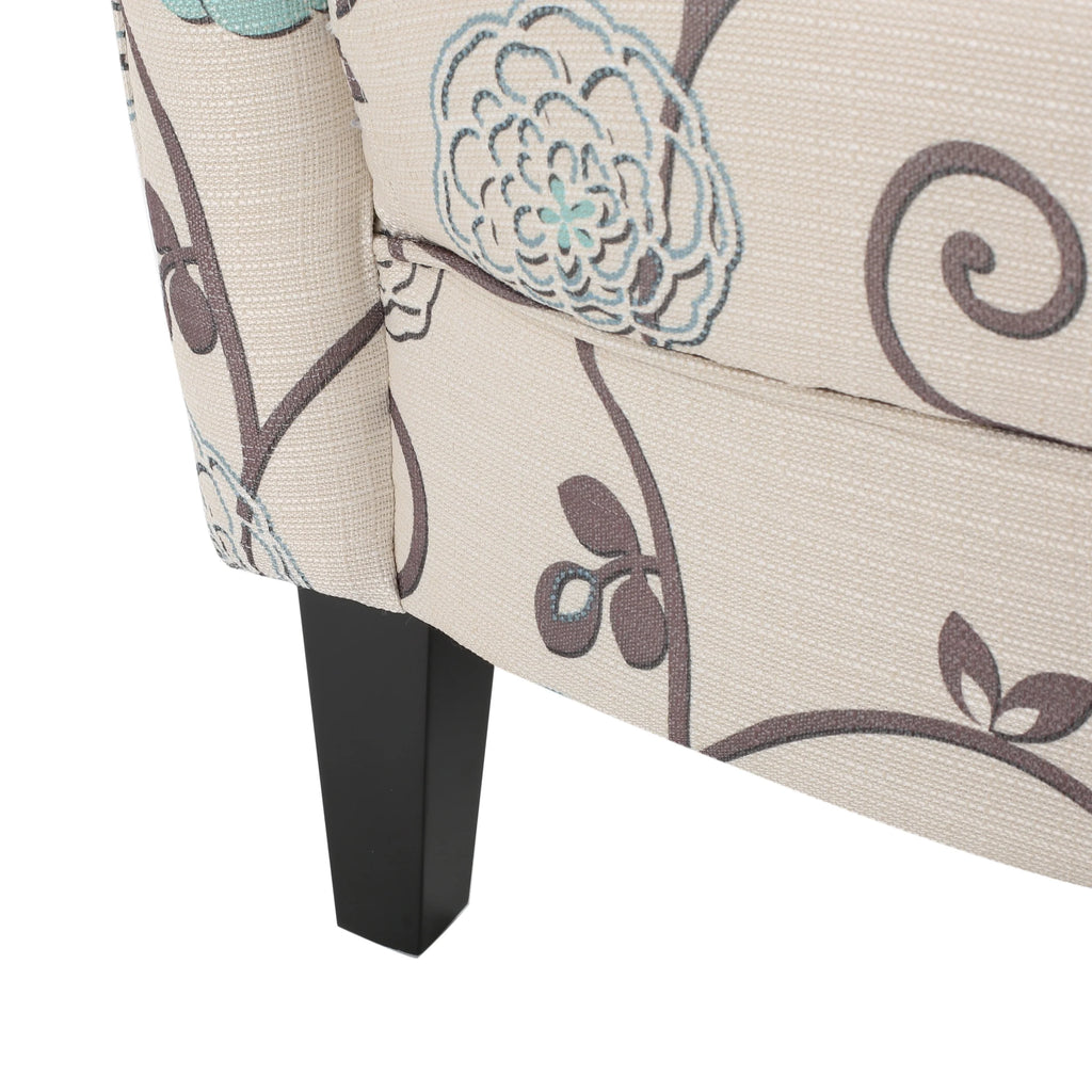 White and Blue Floral Fabric Club Chair Q17312