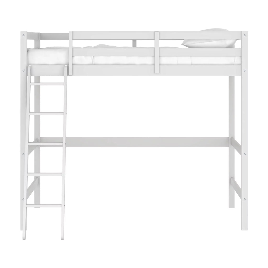 White Wood Full Loft Bunk Bed with Ladder A445