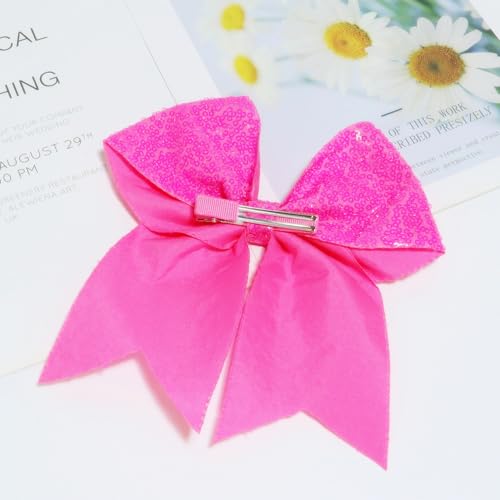 7 Inch Sequin Red Hair Bow Clips J4728