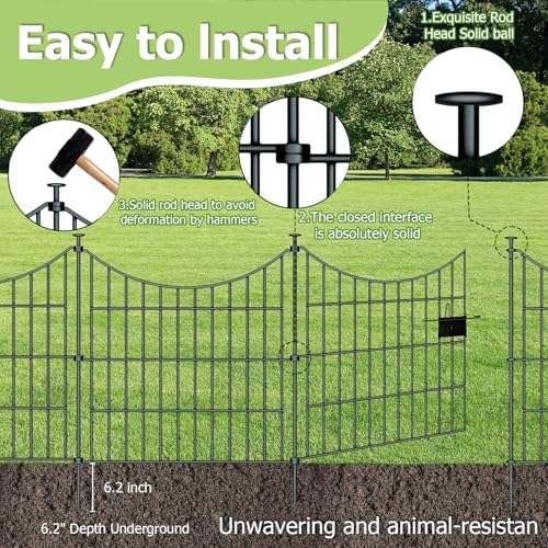 10 Panels Rustproof Metal Garden Fence with Ground Stakes O98122