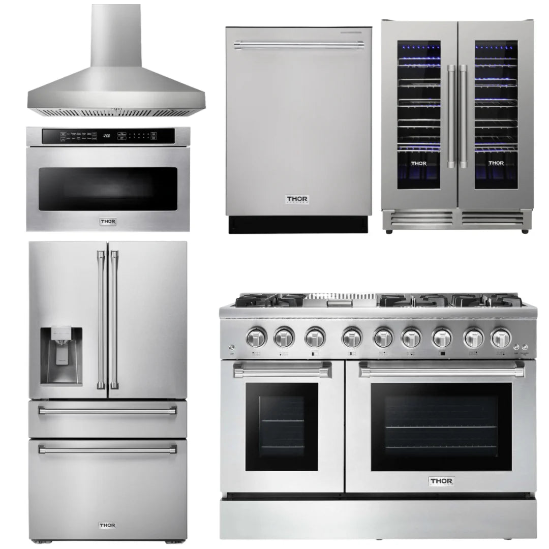 48 Dual Fuel Range, Range Hood, Refrigerator, Dishwasher, Microwave, Wine Cooler H4178
