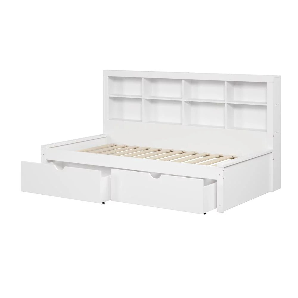 White Twin Bookcase Day Bed with Drawers A379