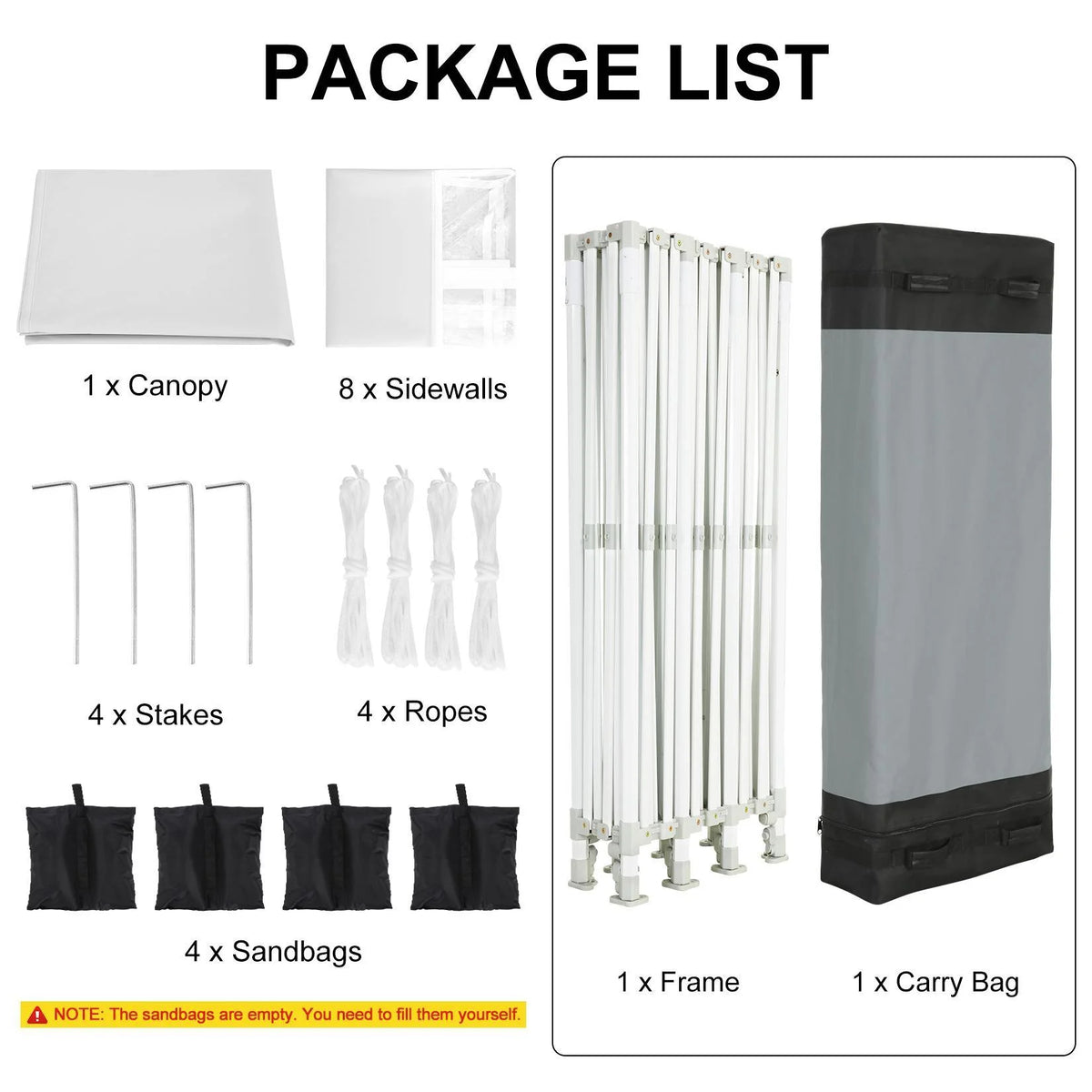10'x30' Heavy Duty Waterproof Pop Up Canopy with 8 Removable Sidewalls, White M722