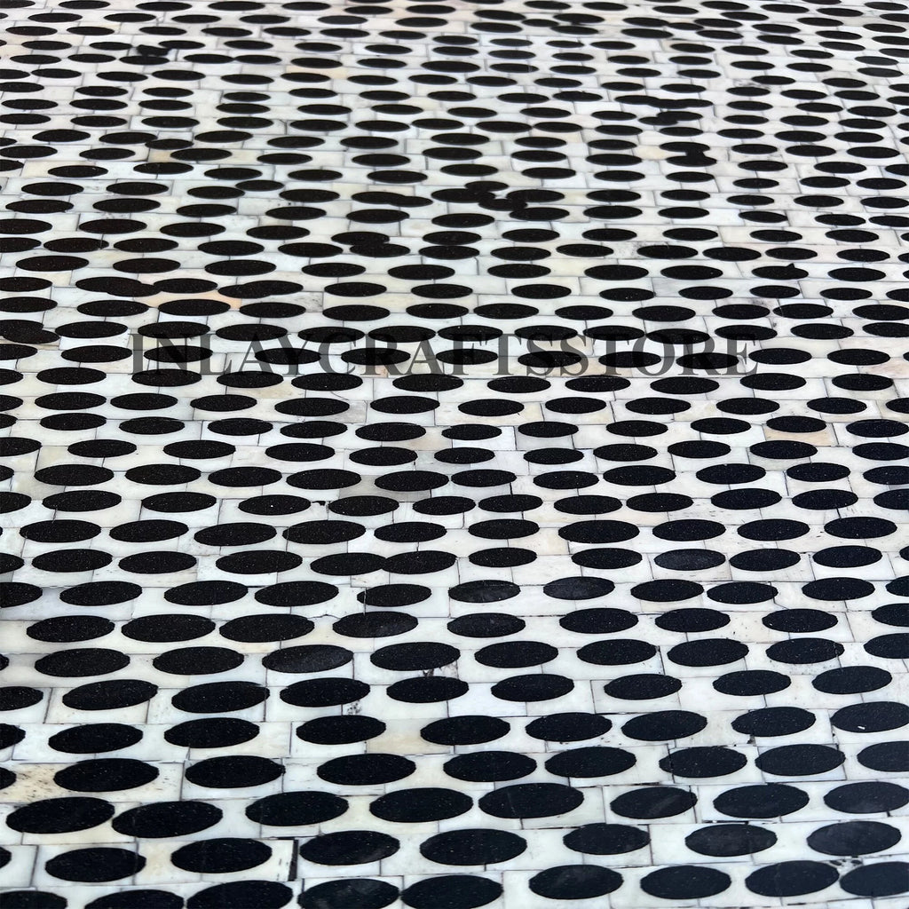 Bone Inlay Leopard Design Round Coffee Table Black P7508