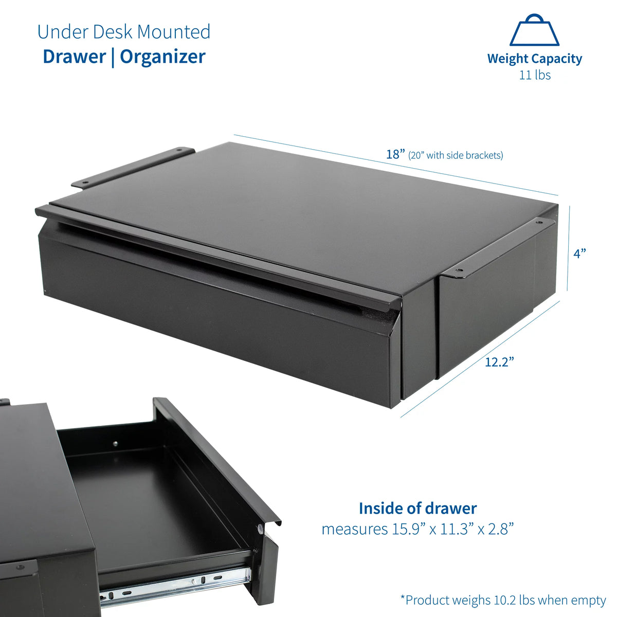 Black Pull Out Under Desk Storage Drawer J801781