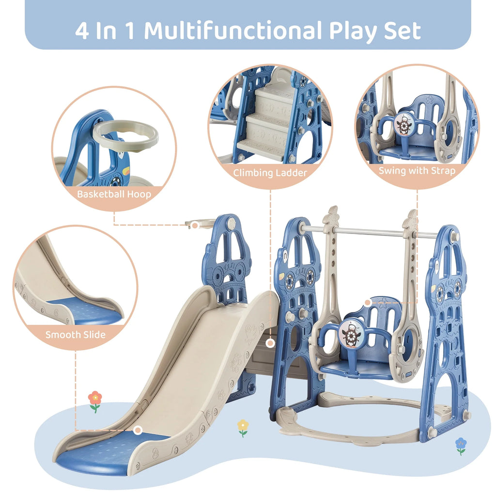 4-in-1 Kids Swing and Slide Set with Basketball Hoop and Climber P684