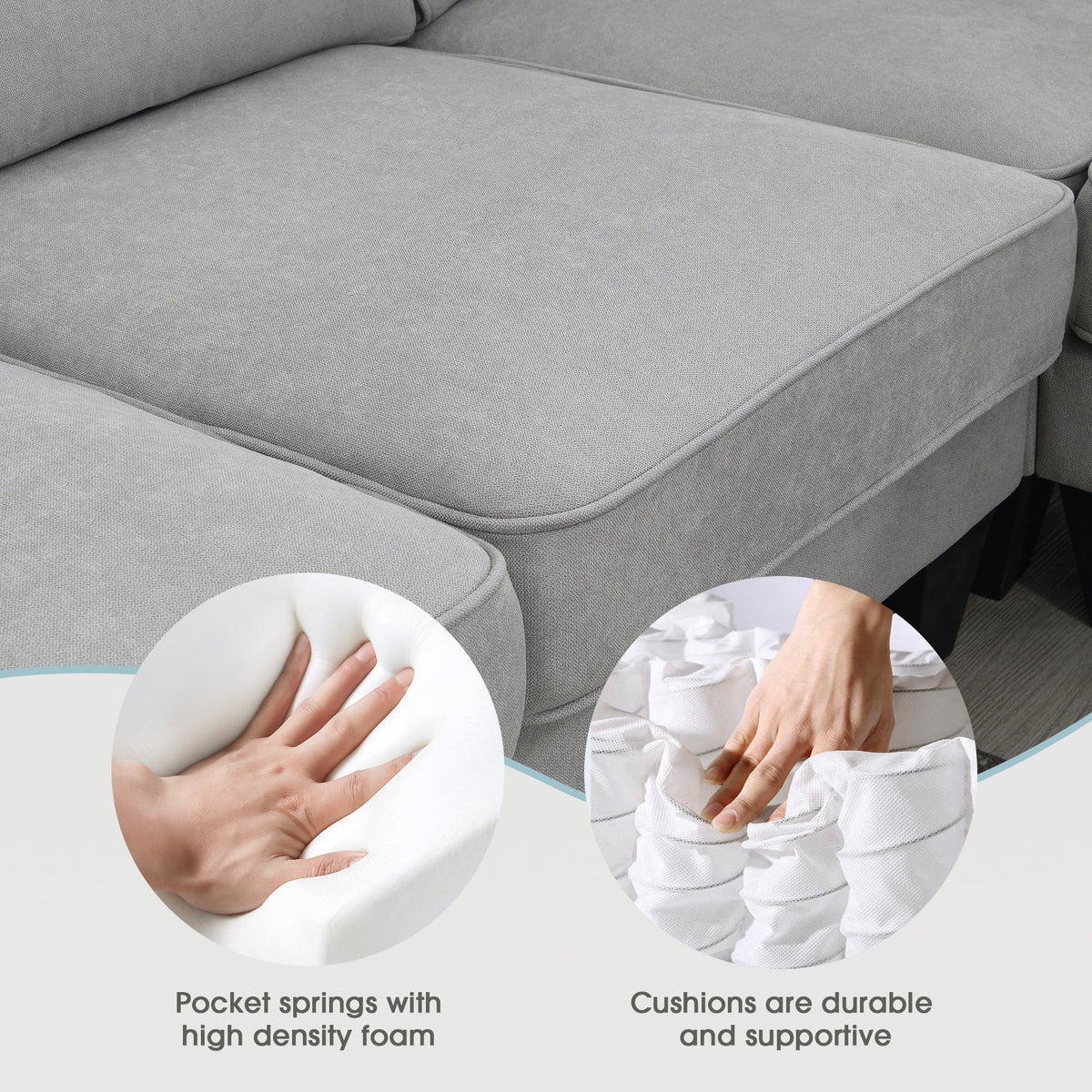 7 Seat Fabric U Shape Sectional Sofa with 3 Pillows G865825