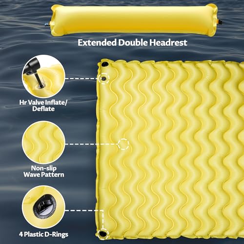 Inflatable Floating Mat with Non-Slip Wave Pattern and Dual Headrest A3298