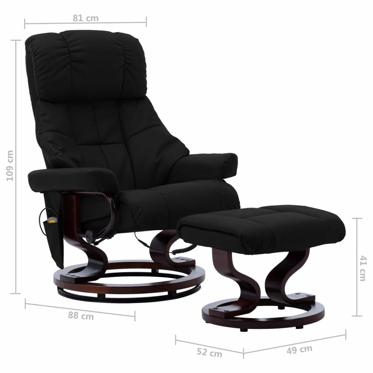 Black Faux Leather Massage Recliner with Ottoman S97131