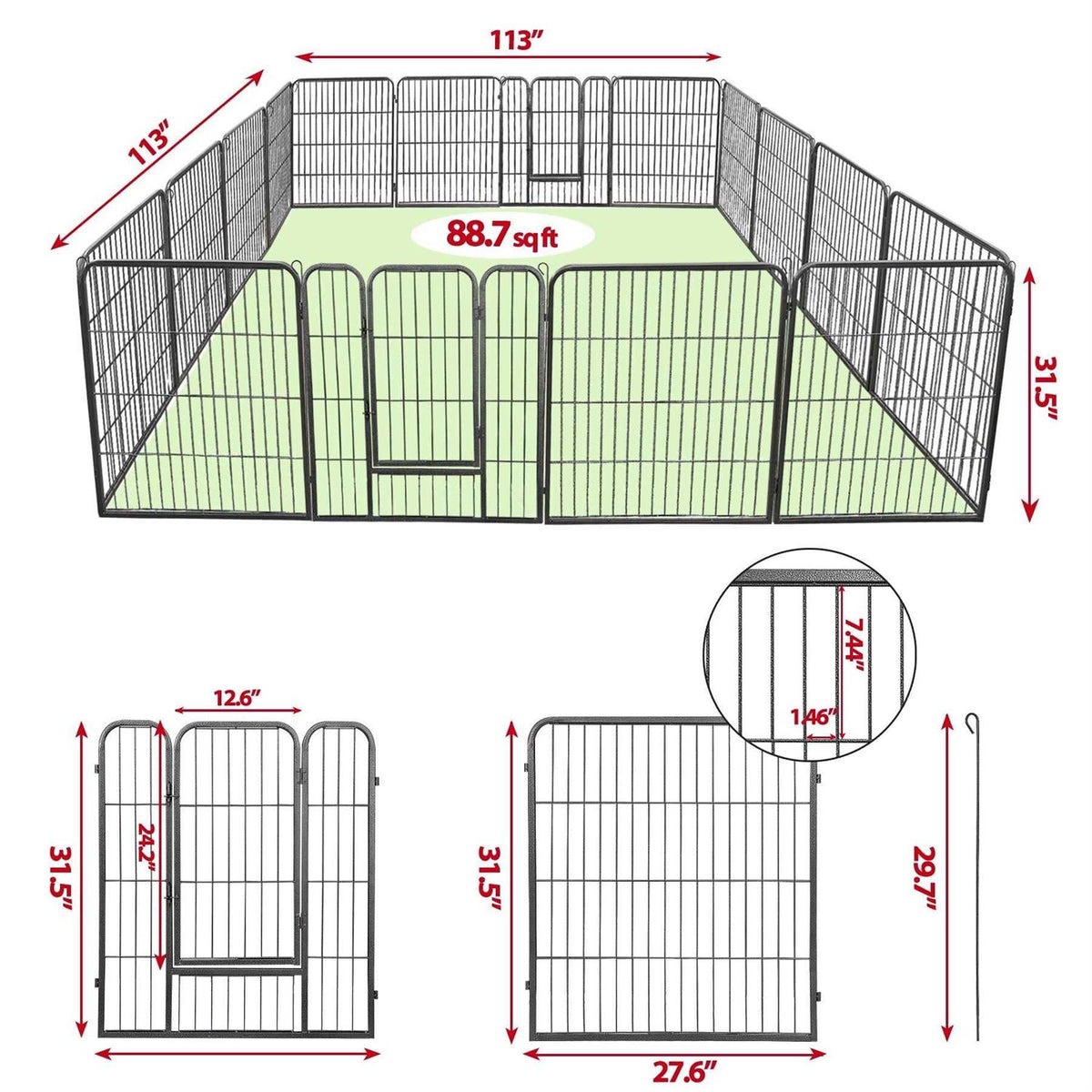 32 inch 16 Panel Foldable Metal Pet Playpen Y671