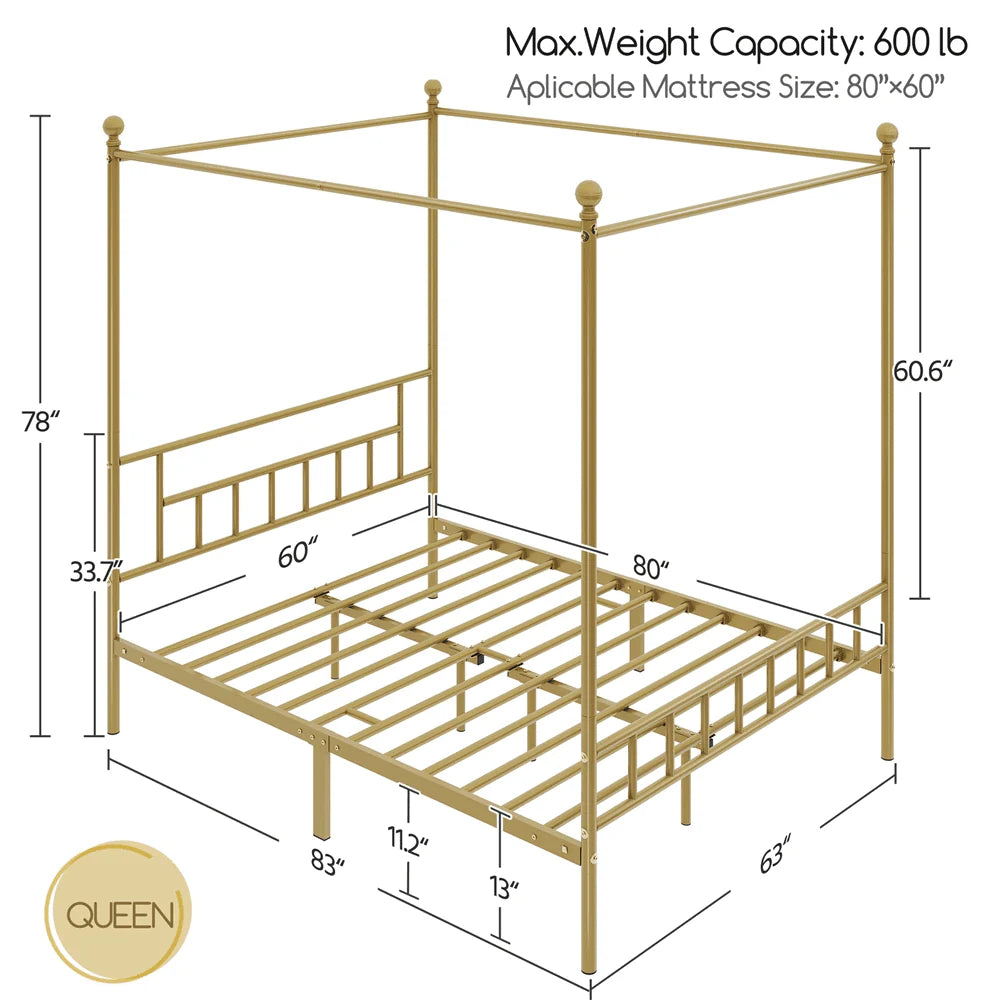 White Twin Metal Canopy Bed Frame with Headboard and Footboard X6661
