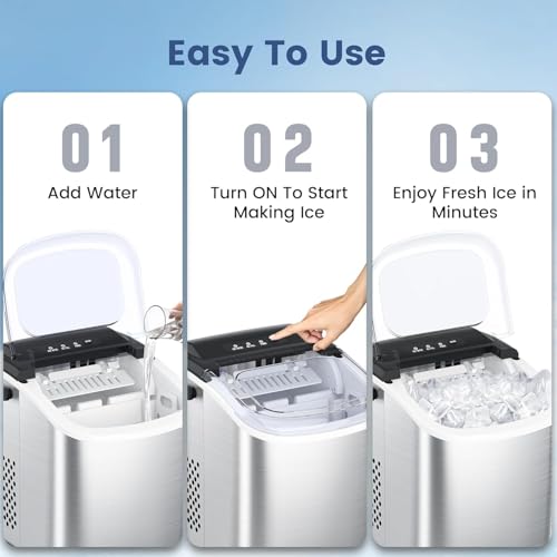 Stainless Steel Countertop Ice Maker, 26.5Lbs per Day, Portable with Auto-Cleaning Y165