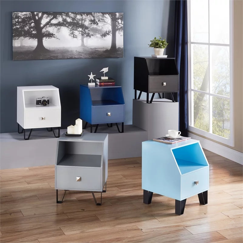 Light Blue Wood Storage End Table I5406