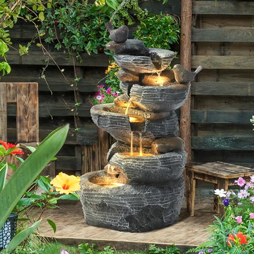 5-Tiers Cascading Rock Water Fountain with 4 LED Lights Z3557